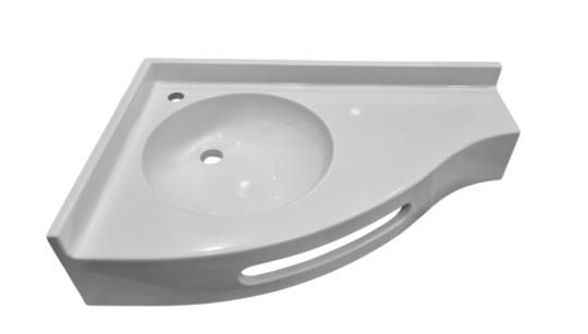 Plan d'angle Sully, angle à gauche, Marbol blanc brillant, 805 x 515/180 mm, joue à droite