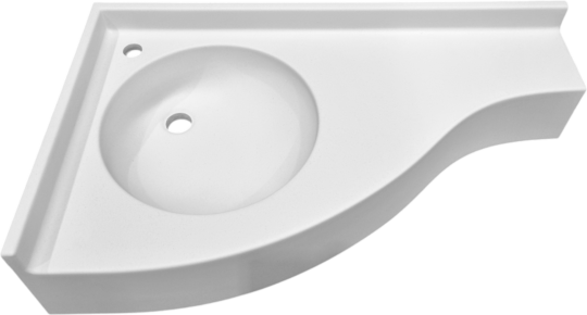 Plan d'angle Sully, angle à gauche, Surian blanc S250, 900 x 515/180 mm, joue à droite