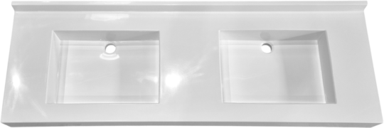 Plan vasque Sera, 2 vasques, Marbol blanc brillant, 1595 x 550 mm